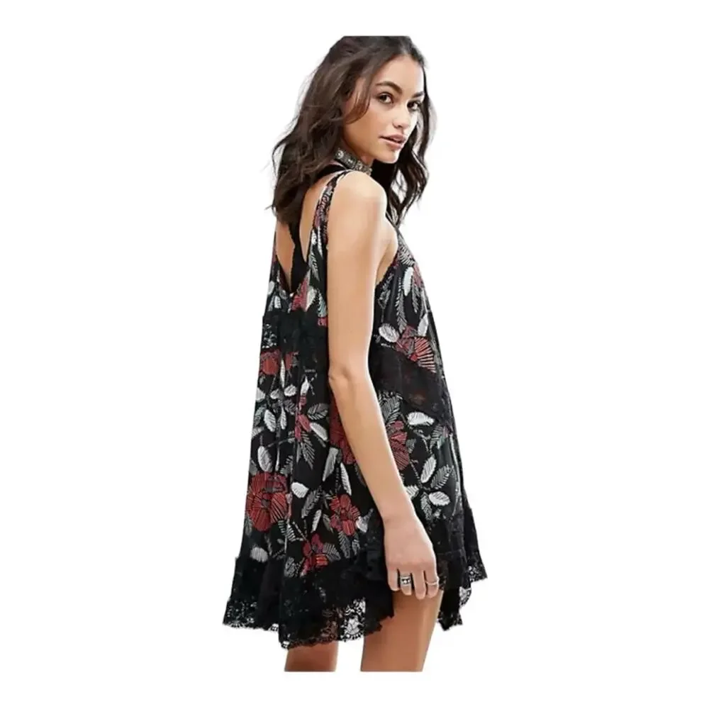 Free People She Swings Black/Multi Swing Mini Dress XS NWT